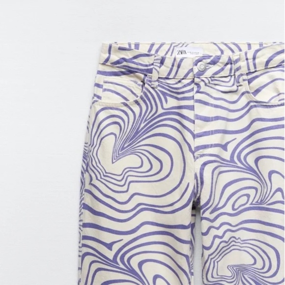 New with tags ZARA PRINTED STRAIGHT LEG JEANS Navy / White US 4 - Picture 4 of 6